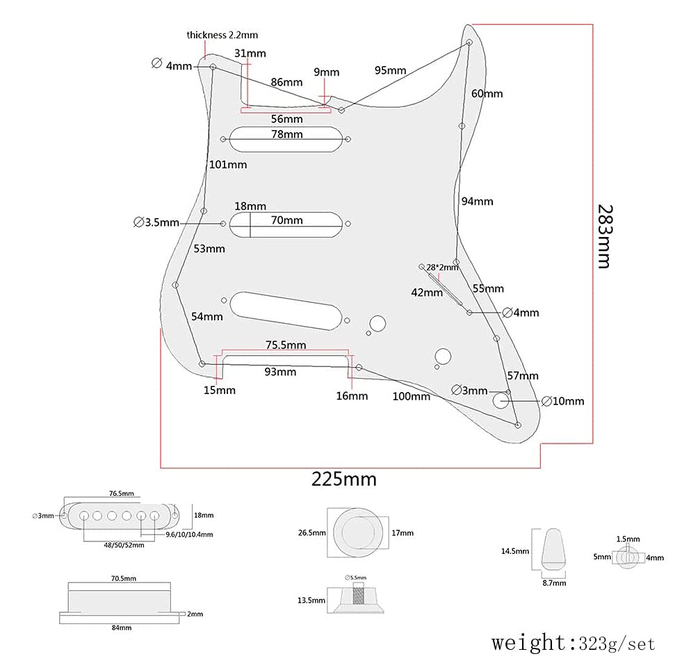 1Pcs Yootones 3Ply Electric Guitar Loaded Prewired Pickguard Pickups Replacement Compatible with Fender Squier Strat Electric Gu